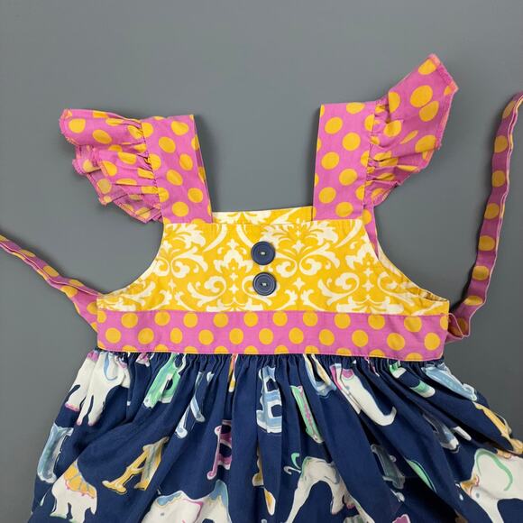Eleanor Rose Alphabet Circus Dress Elephants Ruffle Girls 2T Tie Back - Picture 3 of 4